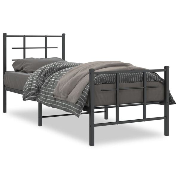 vidaXL Metal Bed Frame without Mattress with Footboard Black 75x190cm