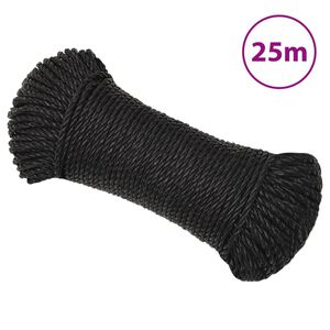 vidaXL Work Rope Black 3 mm 25 m Polypropylene