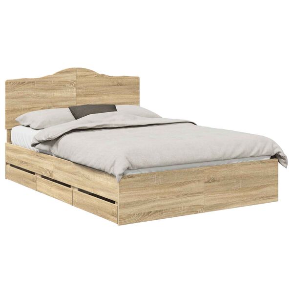 vidaXL Bed Frame with Drawer Sonoma Oak 140 x 200 cm Engineer Wood