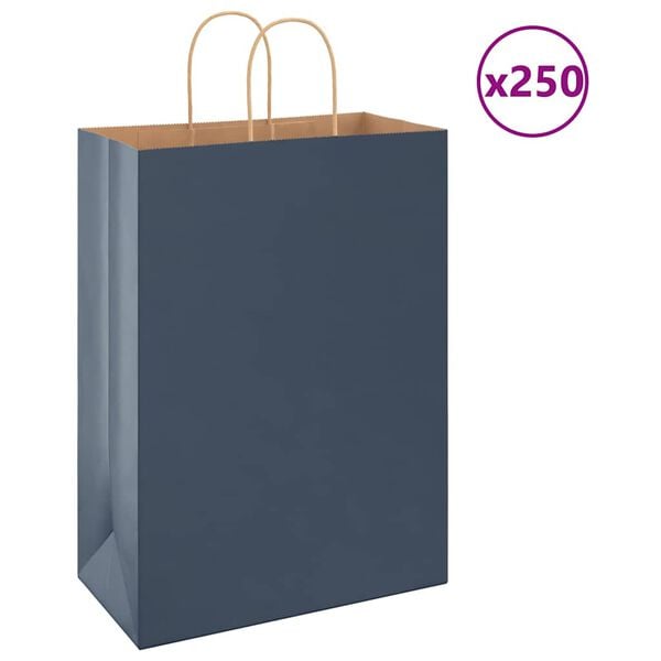 vidaXL Paper Bags 250 pcs with Handles Blue 32x17x44 cm