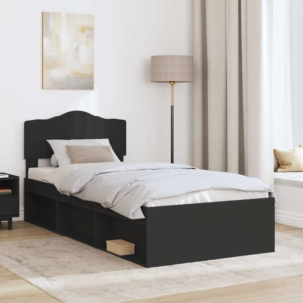 vidaXL Bed Frame with Headboard Black 75 x 190 cm Solid Pine Wood