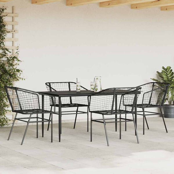 vidaXL 5 Piece Garden Dining Set Black Poly Rattan Glass