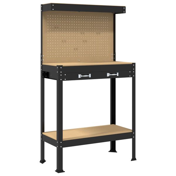 vidaXL Work Benches with Drawer Black 81 x 41 x 145 cm Engineered Wood