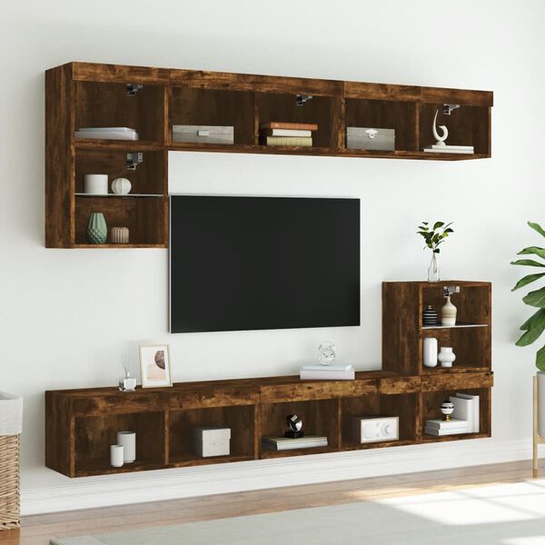 vidaXL 8 Piece TV Wall Units with LED Smoked Oak Engineered Wood