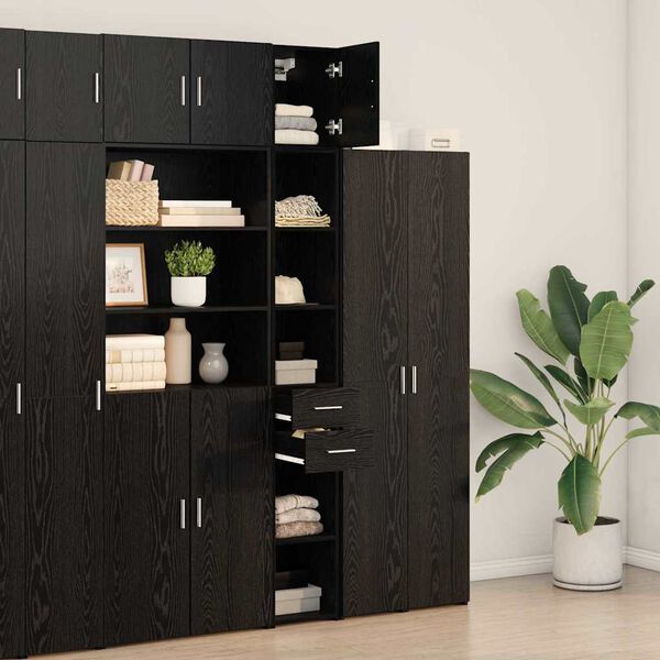 vidaXL Slim Storage Cabinet with Drawer Black oak 30 x 42.5 x 225 cm
