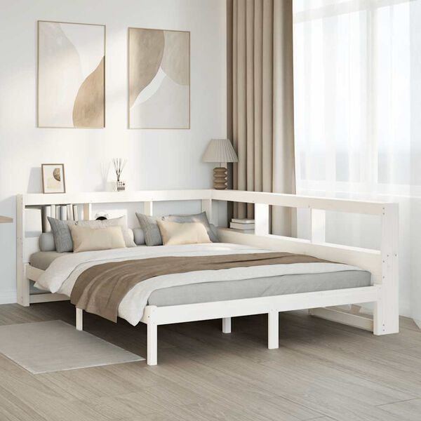 vidaXL Bookcase Bed without Mattress White 135x190 cm Solid Wood Pine
