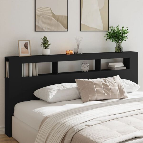 vidaXL LED Headboard Black 220x18.5x103.5 cm Engineered Wood