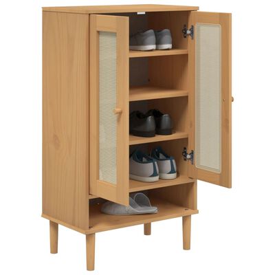 vidaXL Shoe Cabinet SENJA Rattan Look Brown 59.5x35x107 cm Solid Wood