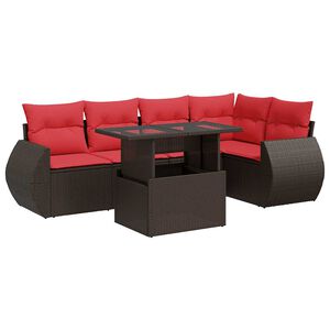vidaXL 6 Piece Garden Sofa Set with Cushions Brown Poly Rattan Acacia