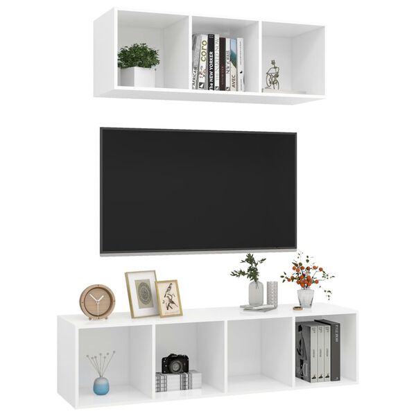 vidaXL 2 Piece TV Cabinet Set White Engineered Wood