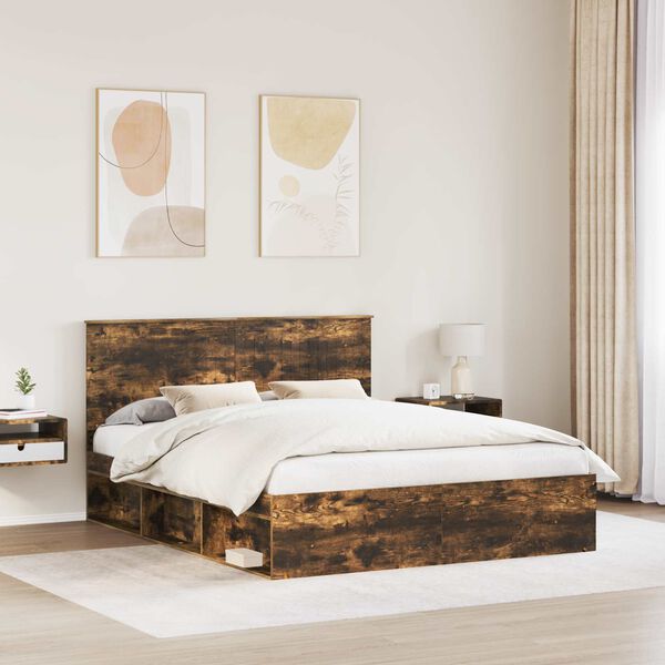 vidaXL Bed Frame Smoked Oak 160 x 200 cm Solid Pine Wood