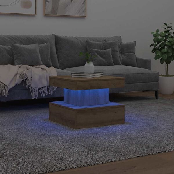 vidaXL Coffee Table with LED Lights Artisian Oak 50x50x40 cm