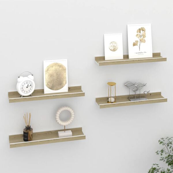 vidaXL Wall Shelves 4 pcs White and Sonoma Oak 40x9x3 cm