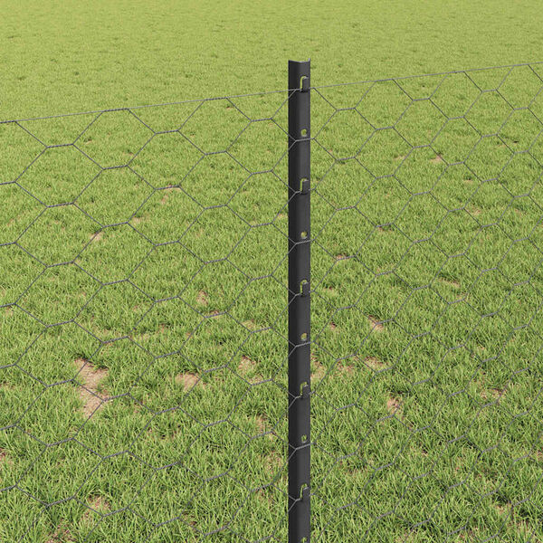 vidaXL Fence with Post Grey 1 x 25 m Steel