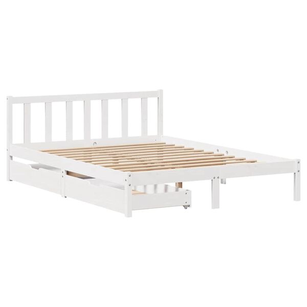 vidaXL Bed Frame without Mattress White 150x200 cm King Size Solid Wood Pine