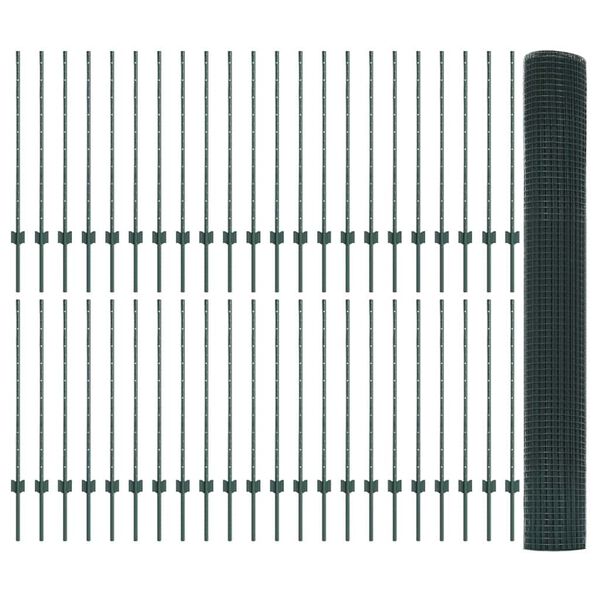 vidaXL Fence with Post Green 1 x 100 m Steel and PVC