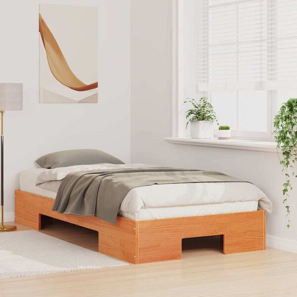 vidaXL Floor Bed Frame with Storage Brown 90 x 190 cm Solid pine wood