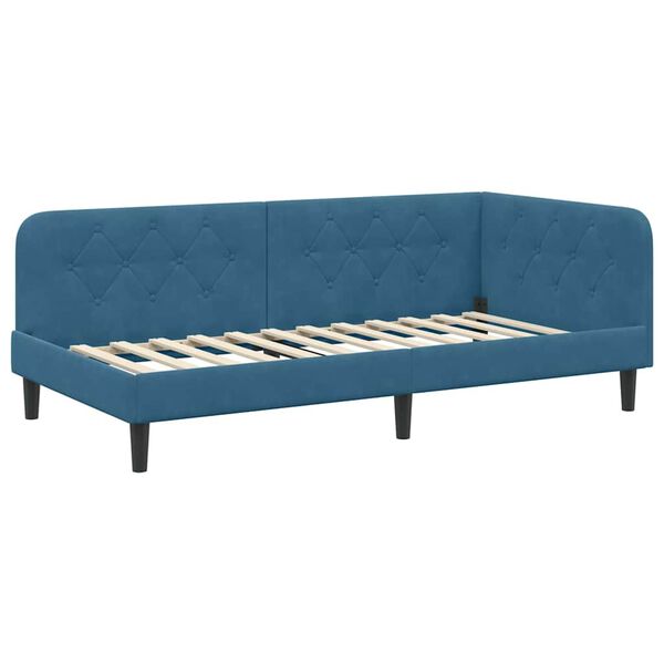 vidaXL Corner Bed Frame with Headboard Blue 90 x 200 cm Velvet