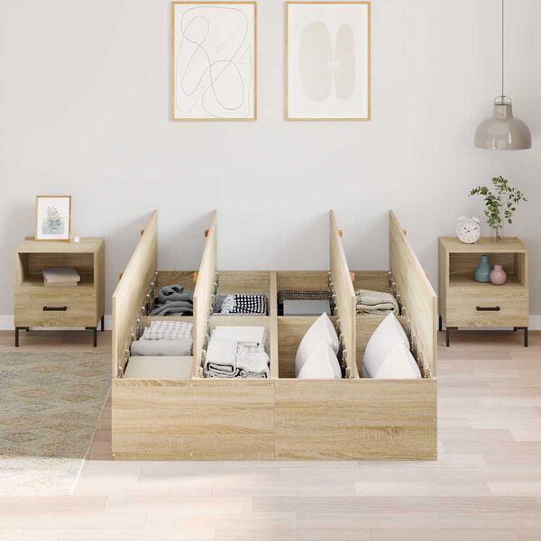 vidaXL Storage Bed Frame Sonoma Oak 120 x 190 cm Engineered Wood