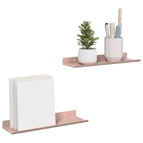 vidaXL Floating Shelf Wall-mounted 2 pcs Pink 30 x 9 x 2.5 cm Steel
