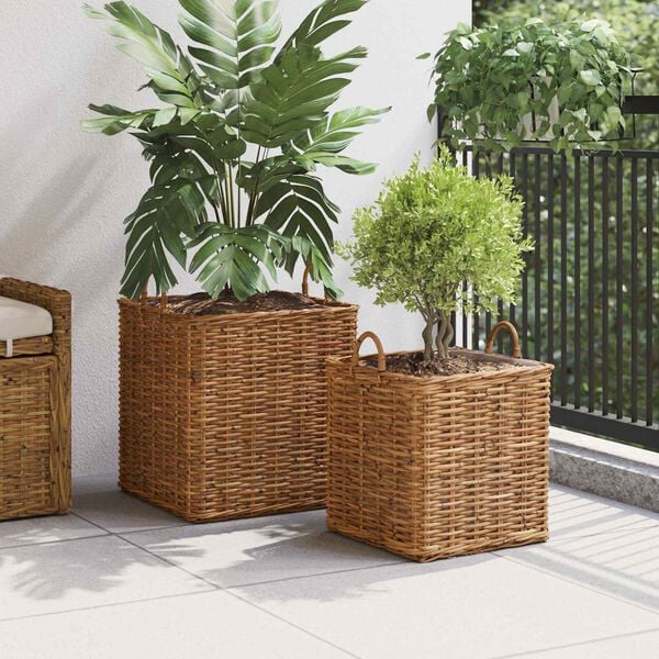 vidaXL Planter Basket with Storage 2 pcs Brown Lacak Rattan