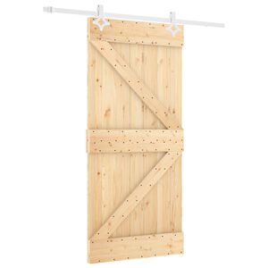 vidaXL Sliding Door Natural and White 90 x 210 cm Solid Pine Wood