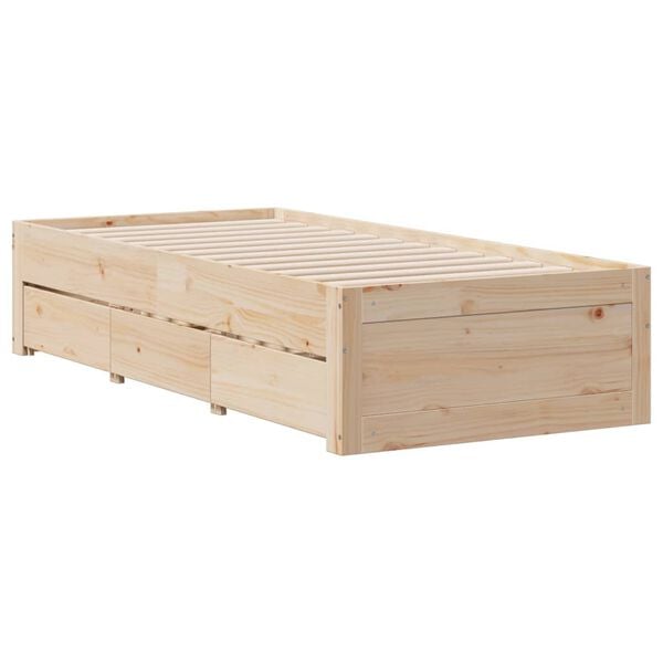 vidaXL Bed Frame without Mattress with Drawers 75x190 cm Small Single Solid Wood Pine