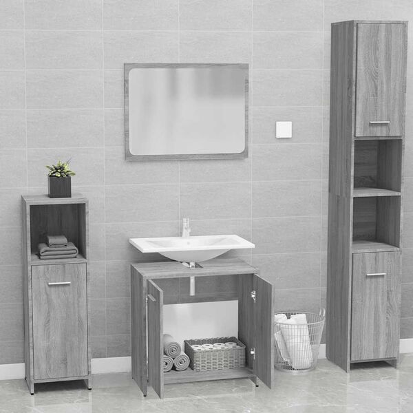 vidaXL Bathroom Furniture Set Grey Sonoma Engineered Wood
