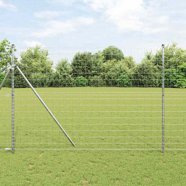vidaXL Fence with Post Silver 1.5 x 10 m Steel and PVC