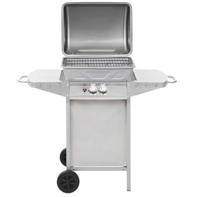 vidaXL Gas BBQ Grill with 2 Cooking Zones Silver Stainless Steel