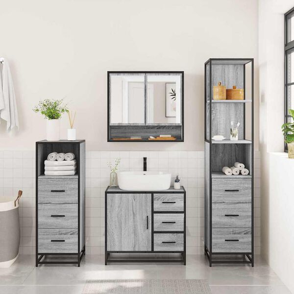 vidaXL 4&nbsp;Piece Bathroom Furniture Set&nbsp;Grey Sonoma Engineered Wood