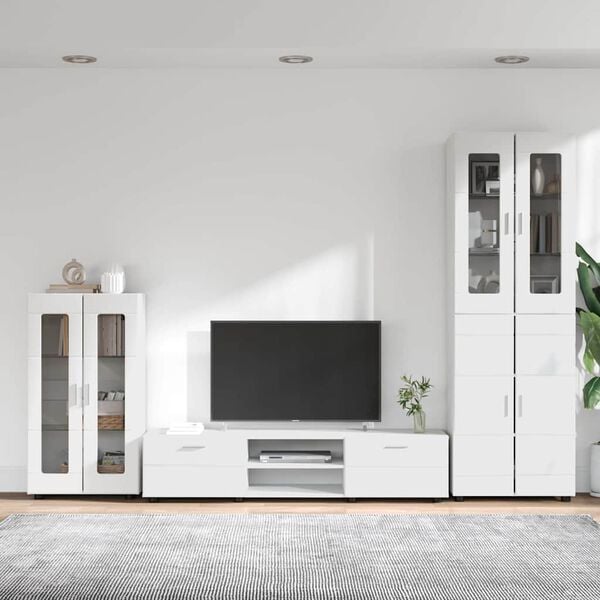 vidaXL TV Cabinet Set with Drawer with Shelf White Engineered Wood