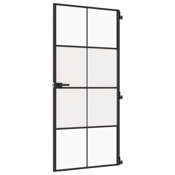 vidaXL Interior Door Slim Black 93x201.5 cm Tempered Glass and Aluminium