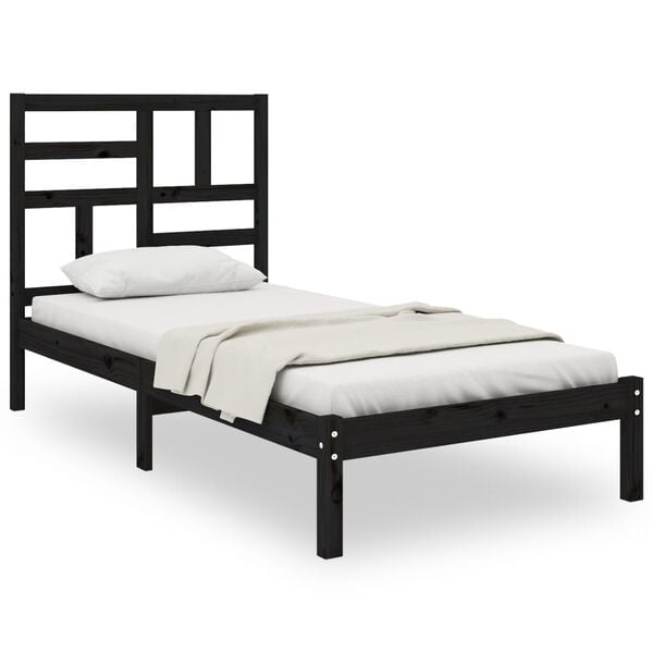 vidaXL Bed Frame without Mattress Black Solid Wood 100x200 cm