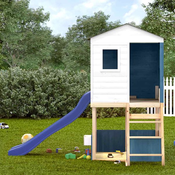 vidaXL Outdoor Playset White and Blue Solid Wood Fir