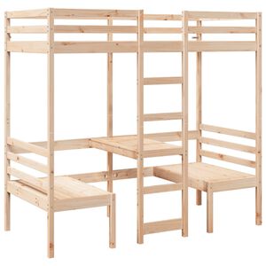 vidaXL Loft Bed Frame with Desk and Chairs 90x200cm Solid Wood Pine