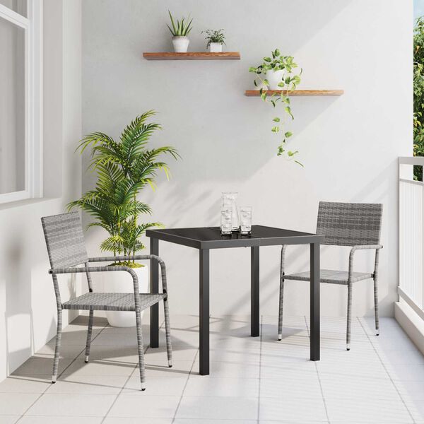 vidaXL Garden Dining Set with Cushion 3 pcs Grey Poly Rattan