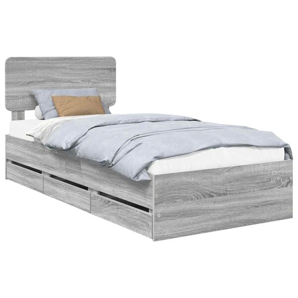 vidaXL Bed Frame with Drawer Grey Sonoma 100 x 200 cm Engineered Wood