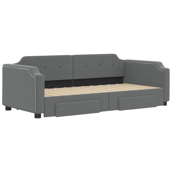 vidaXL Daybed with Trundle&Drawers without Mattress Dark Grey 90x190 cm Single