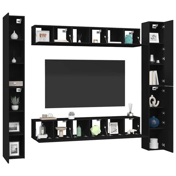 vidaXL 6 Piece TV Cabinet Set Black Engineered Wood