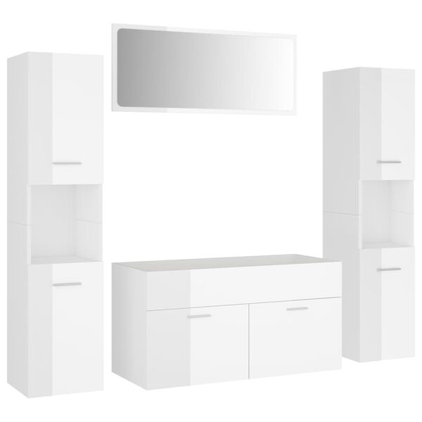 vidaXL Bathroom Furniture Set High Gloss White Engineered Wood