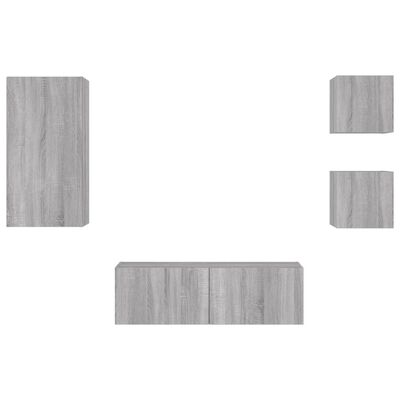 vidaXL 4 Piece TV Wall Cabinets with LED Lights Grey Sonoma