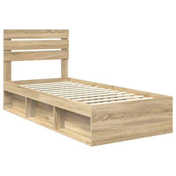 vidaXL Bed Frame with Headboard Sonoma Oak 90 x 200 cm Solid Pine Wood