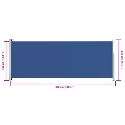 vidaXL Patio Retractable Side Awning 117x300 cm Blue