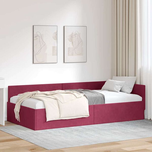 vidaXL Corner Bed Frame with Headboard Wine Red 90 cm x 190 cm Velvet