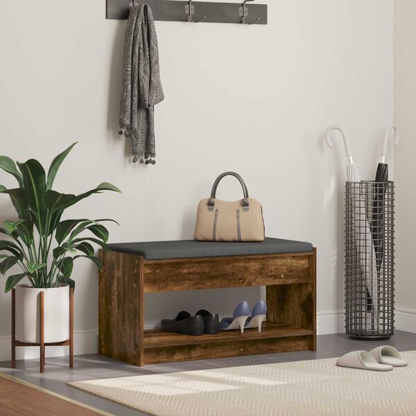 vidaXL Hall Bench with Cushion with Shelf Smoked Oak 83 x 38 x 45 cm