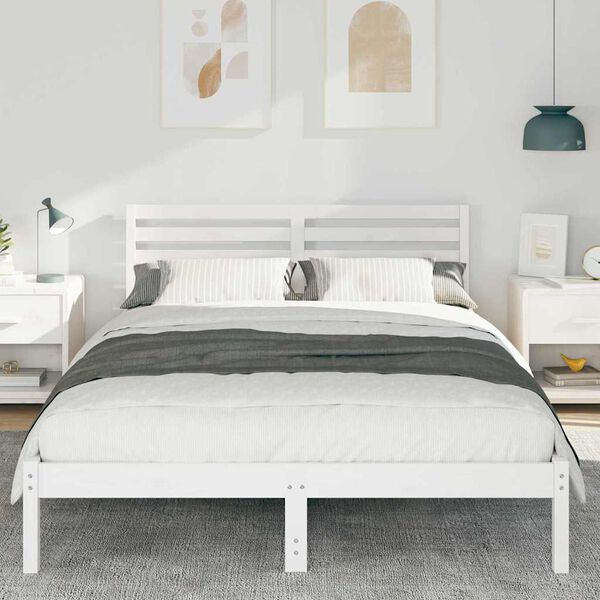 vidaXL Bed Frame with Headboard White 140 x 220 cm Solid Pine Wood