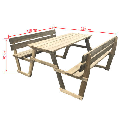 vidaXL Picnic Table with Benches 150x184x80 cm Impregnated Pinewood