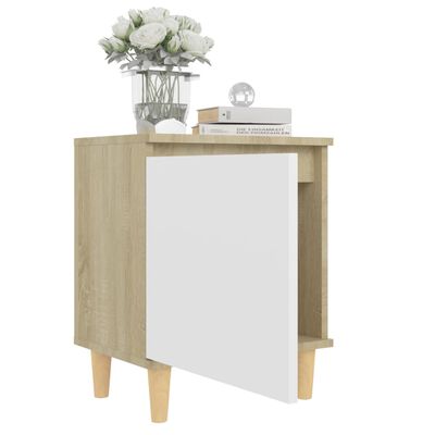 vidaXL Bed Cabinet with Solid Wood Legs Sonoma Oak & White 40x30x50cm