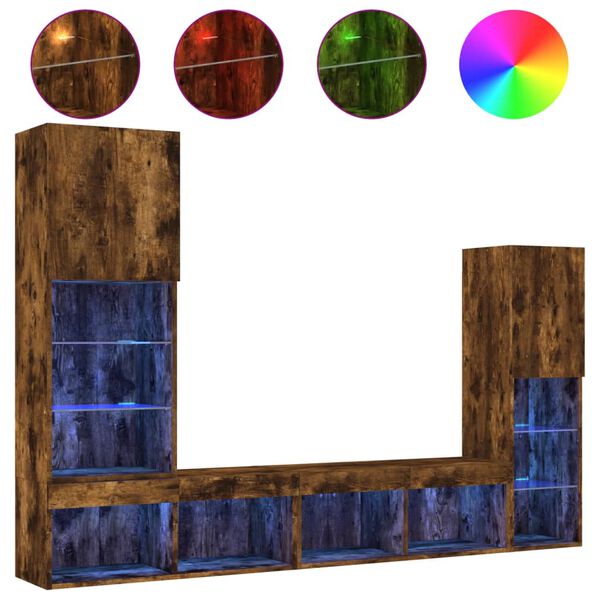 vidaXL 4 Piece TV Wall Units with LED Smoked Oak Engineered Wood
